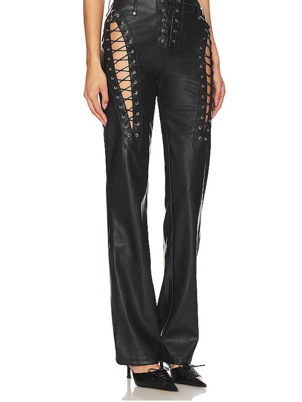 I.AM.GIA Black Lace-Up Faux Leather Straight Leg Pants - Picture 2 of 7